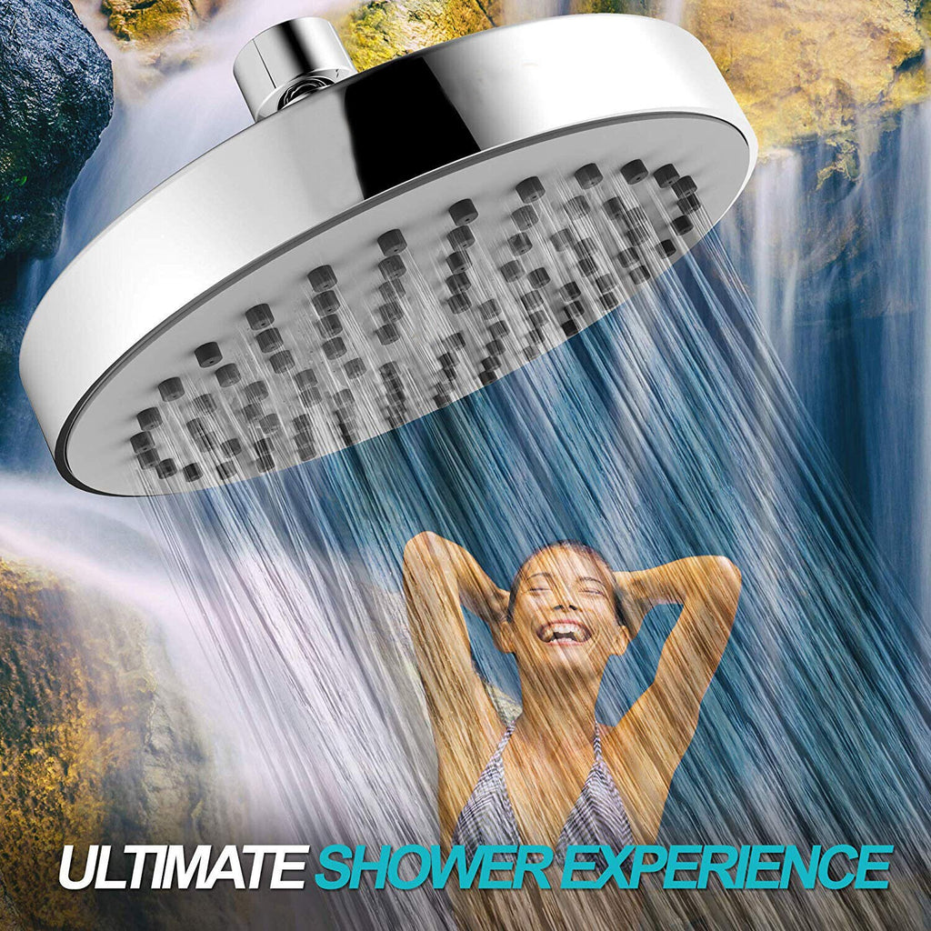 6 Inch Shower Head High Pressure Waterfall Bathroom Showerhead Adjustable Angles