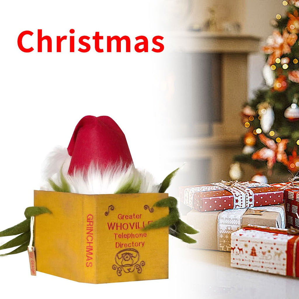 Topper Funny Grinch Hiding Behind Book Treetop Christmas Decor Christmas Tree