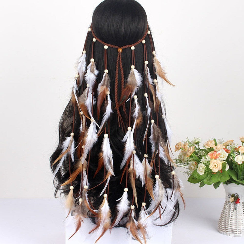Boho Feather Headband Rainbow Indian Headbands Hippie Feather Headdress