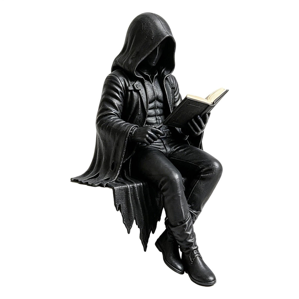 Gothic Dark Fantasy Figure, Reading Death Gothic Skeleton Demon Hooded Figurine