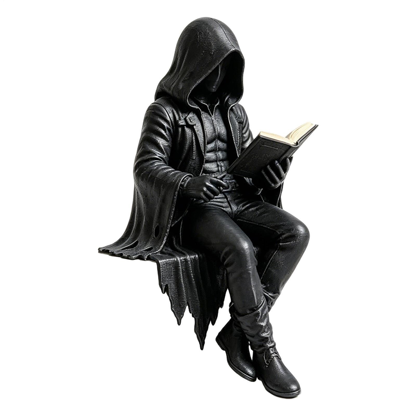 Gothic Dark Fantasy Figure, Reading Death Gothic Skeleton Demon Hooded Figurine