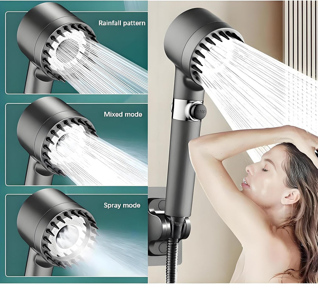 3 Modes Shower Head with Filter High Pressure Water Saving Massage Scalp