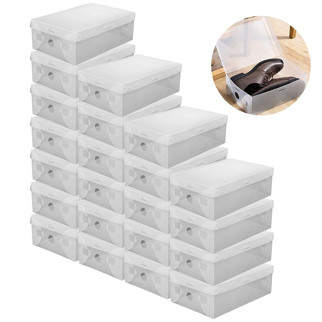 22PCS Clear Plastic Shoe Storage Boxes Stackable Foldable Durable Shoe Organiser