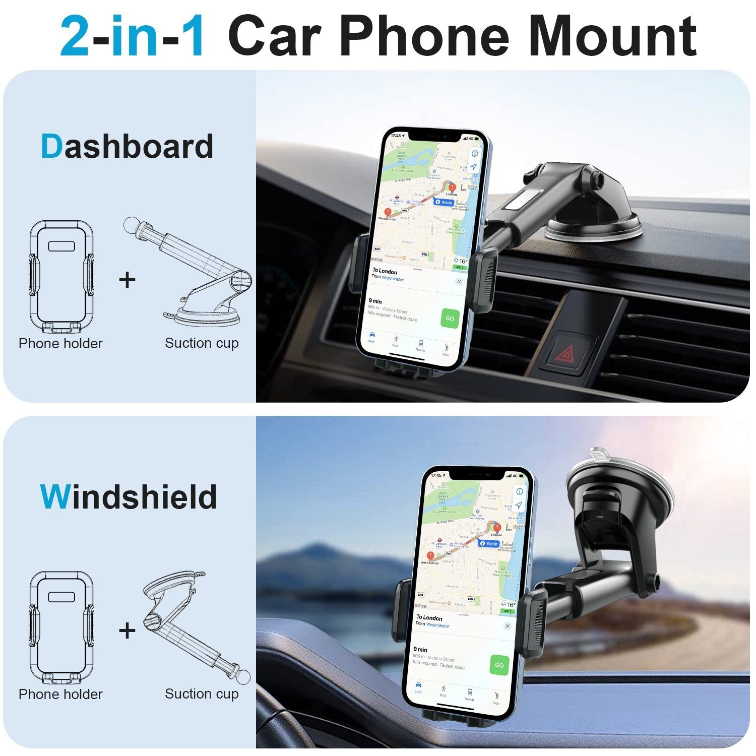 Car Phone Holder Mount for Mobile Phone iPhone 16 17 Suction Dashboard Universal