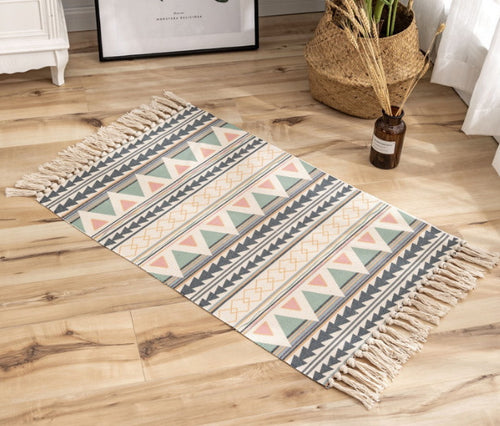 *Boho* Area Rug Indian Tribal Tassel Cotton Linen Mat Bedroom Room Carpet
