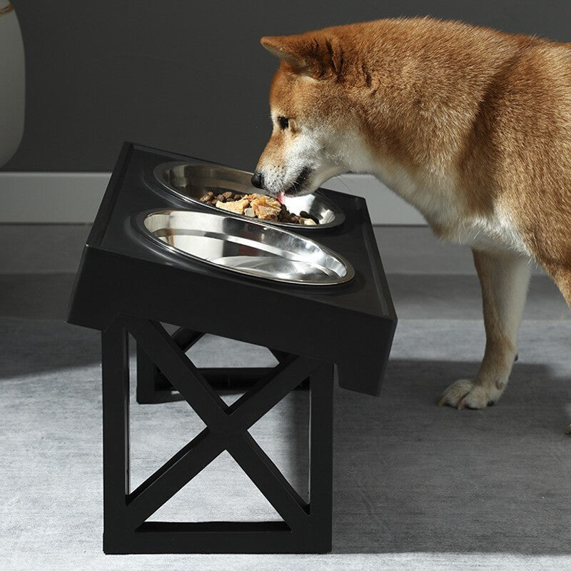 Adjustable Dog Raised Dog Bowl Stand 15° Tilt Elevated Feeder Double Dog Bowls