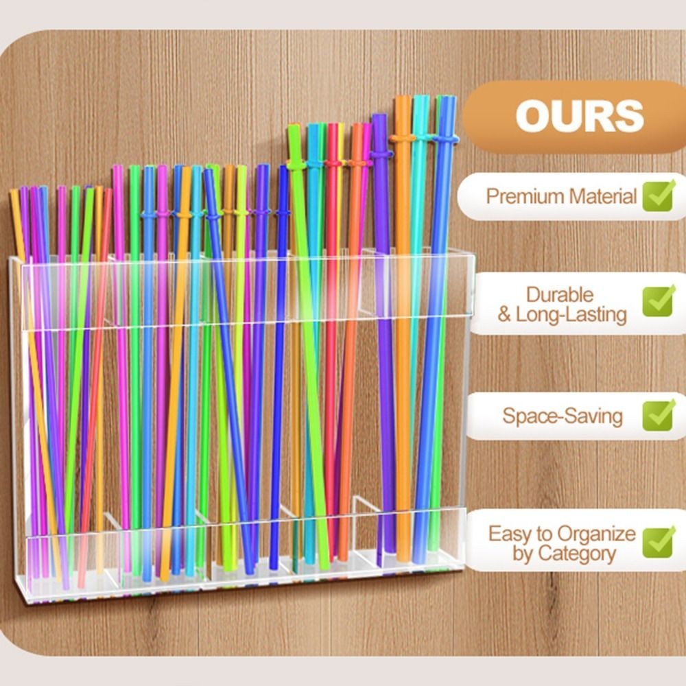 Acrylic Large Straw Holder  Reusable Straw Storage Dispenser Straws Organizer