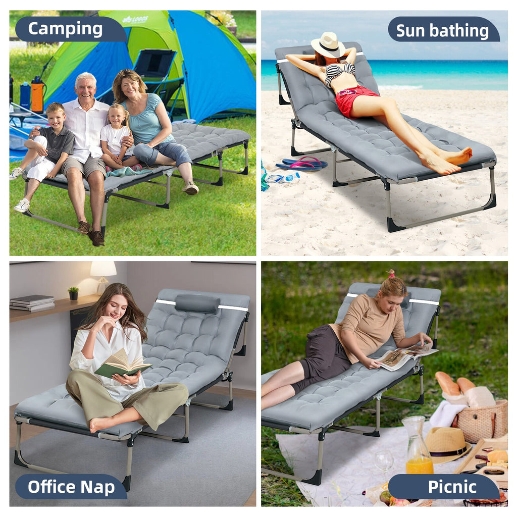 Reclining Sun Lounger Garden Folding Chair Bed Recliner Beach Camping with mat