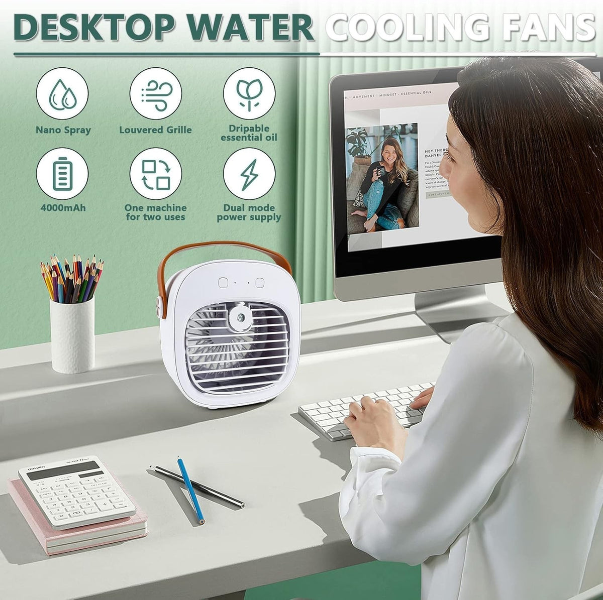 Portable Air Cooler, Mini Personal Air Conditioner, 2 in 1 Small Evaporative