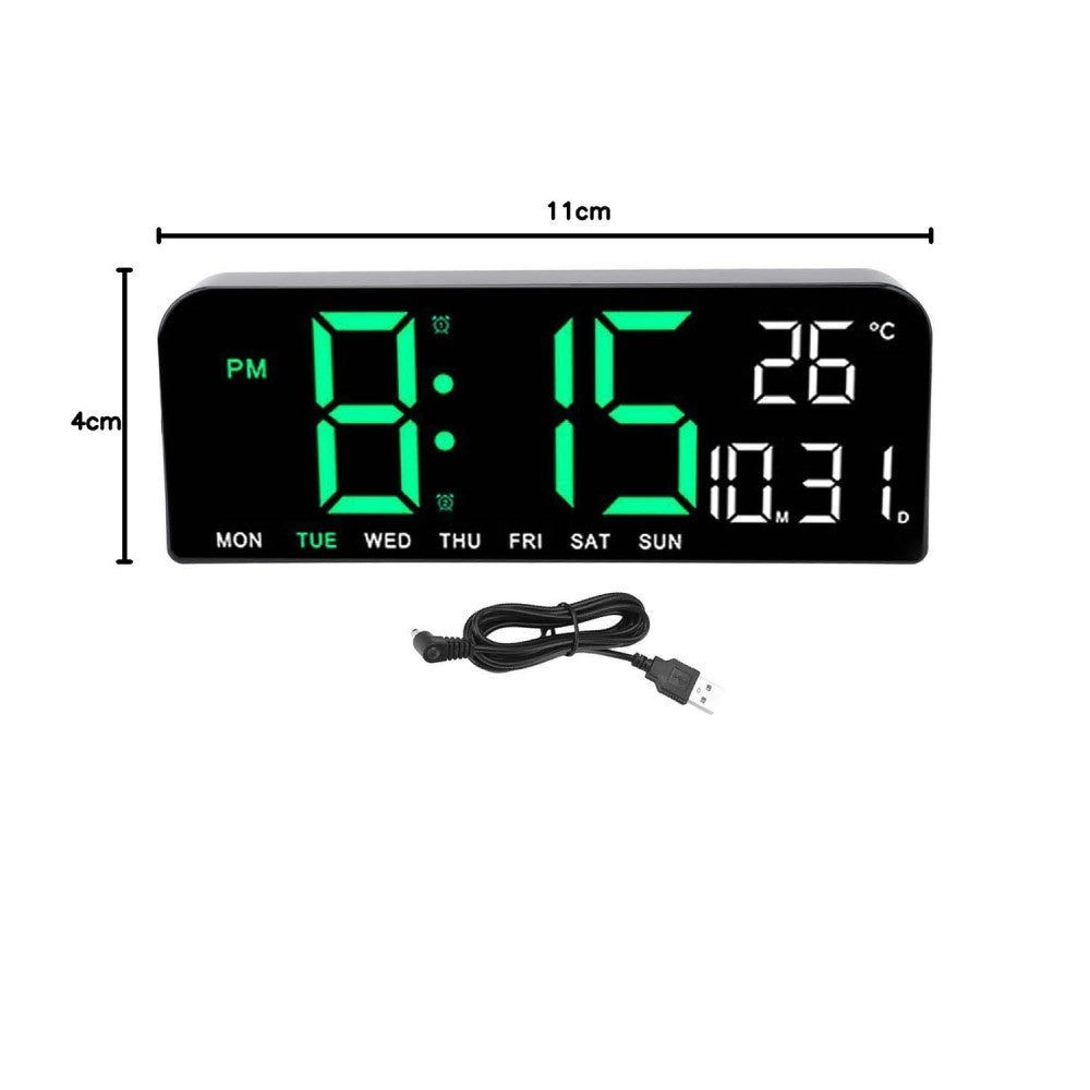 Digital Alarm Clock LED Display Desk Wall Clock with Temperature Date Week Clock