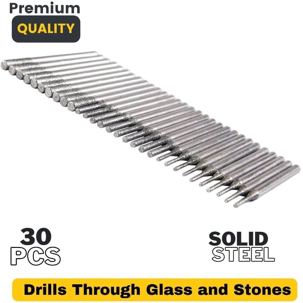 30 pcs 1/8 Shank 1mm 2mm 3mm Diamond Drill Bit Set  Dremel Drill Bits