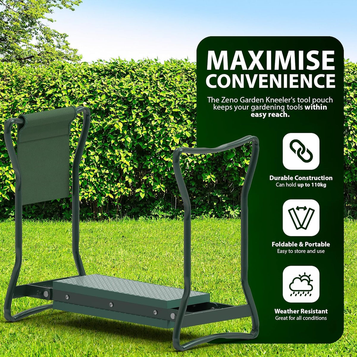 Folding 2-IN-1 Garden Kneeler, Padded Stool Seat & Tool Bag for Gardening