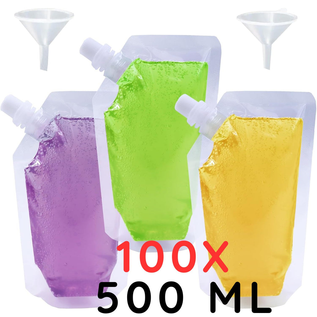 100pcs Clear Plastic Spouted Liquid Drink Bag Pouch Reusable for Picnic 500ML