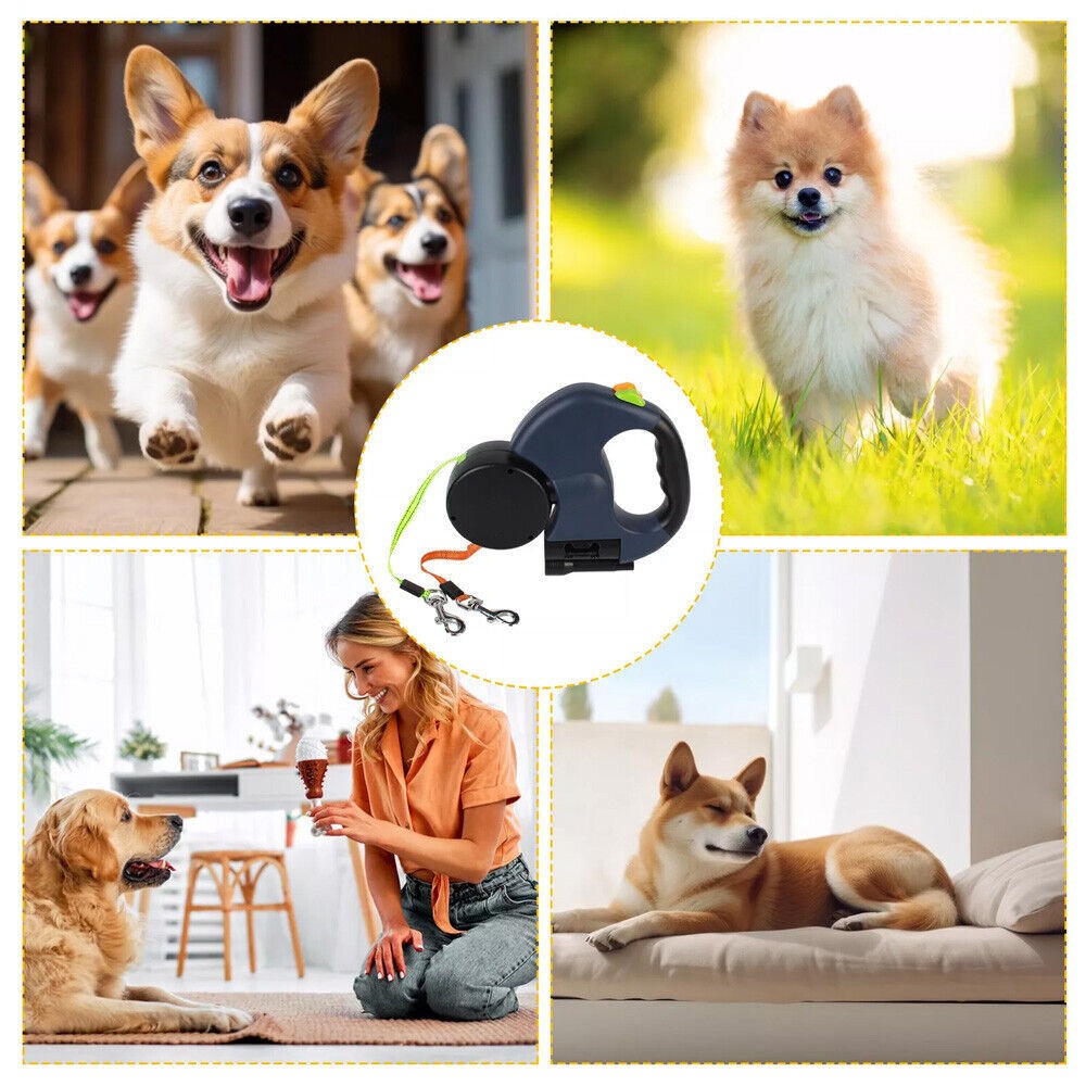 Retractable Lead Leash Double Tangle Dual Doggie 2 Dog 50 Pounds For Pet Dog UK