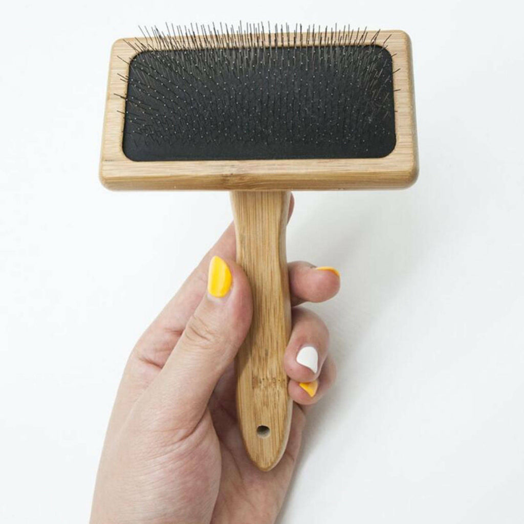 Genuine Sheepskin Luxury Wire Rug Slicker Brush For Pet Grooming Wooden Handle