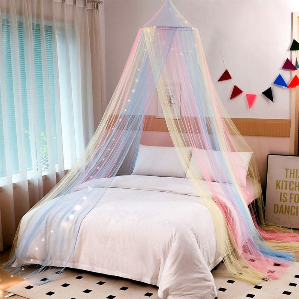 1pc Netting Canopy Bed Canopy Rainbow Color Bed Tent Dome Mosquito Net Summer