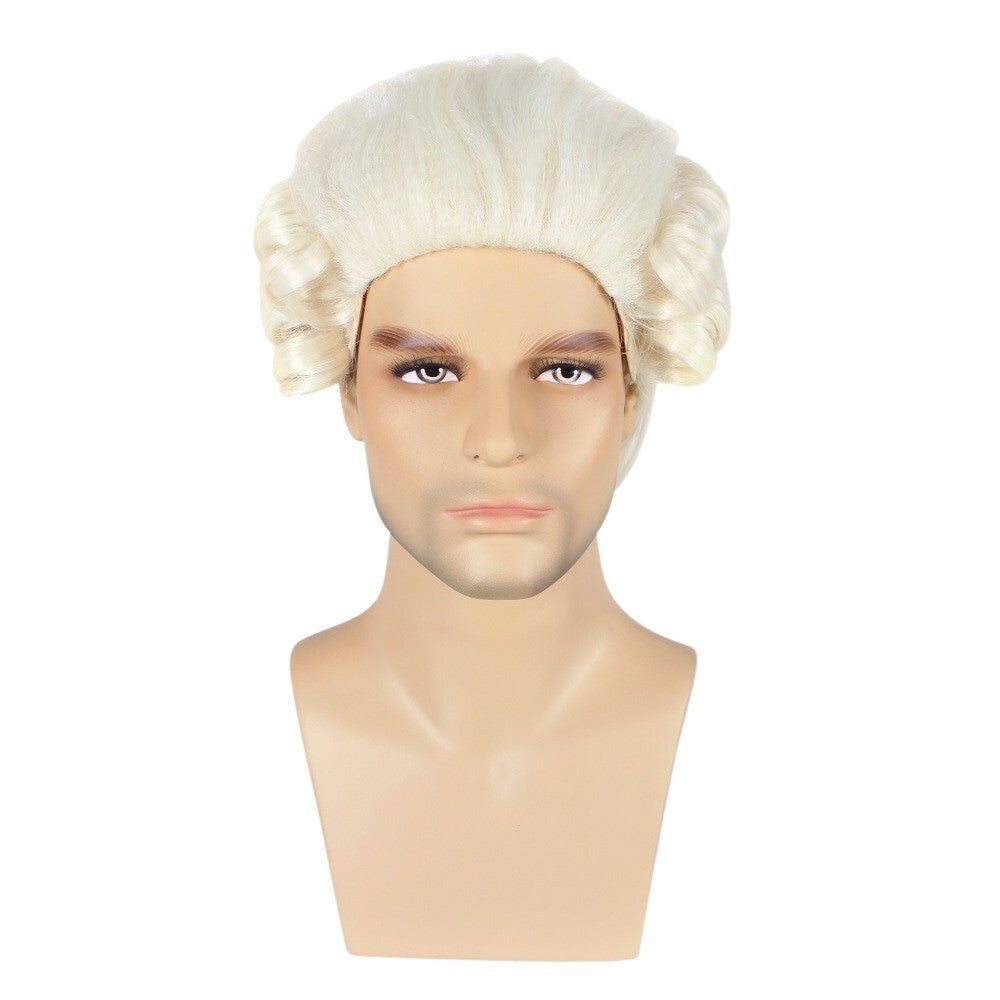 Lawyer Judge Baroque Cosplay Curly Wig Grey White Black Men Synthetic Wigs
