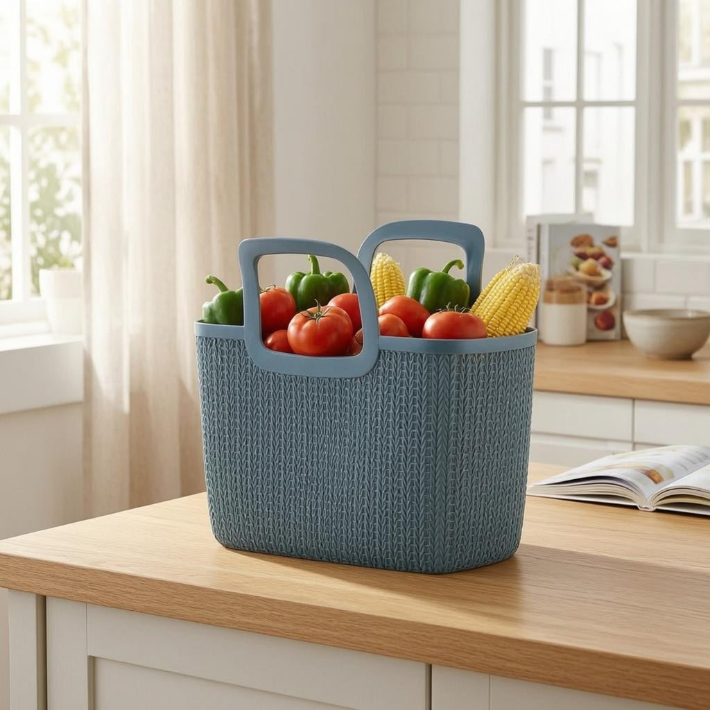 Rectangular Woven Basket Ventilated Plastic Hand Basket Deep