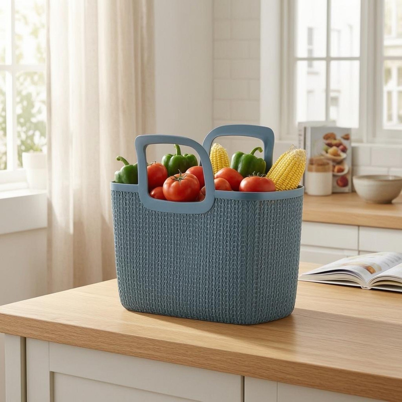 Rectangular Woven Basket Ventilated Plastic Hand Basket Deep