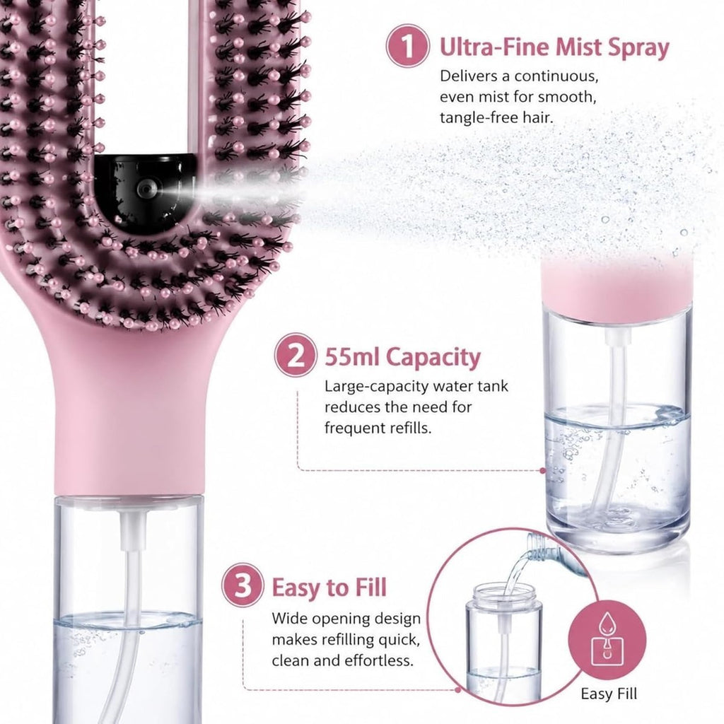 Hair Brush with Water Spray, 2-in-1 Detangling Tool for Frizz Control