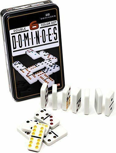Double six Large dominoes color set in aluminium tin storage case Xmas Gift