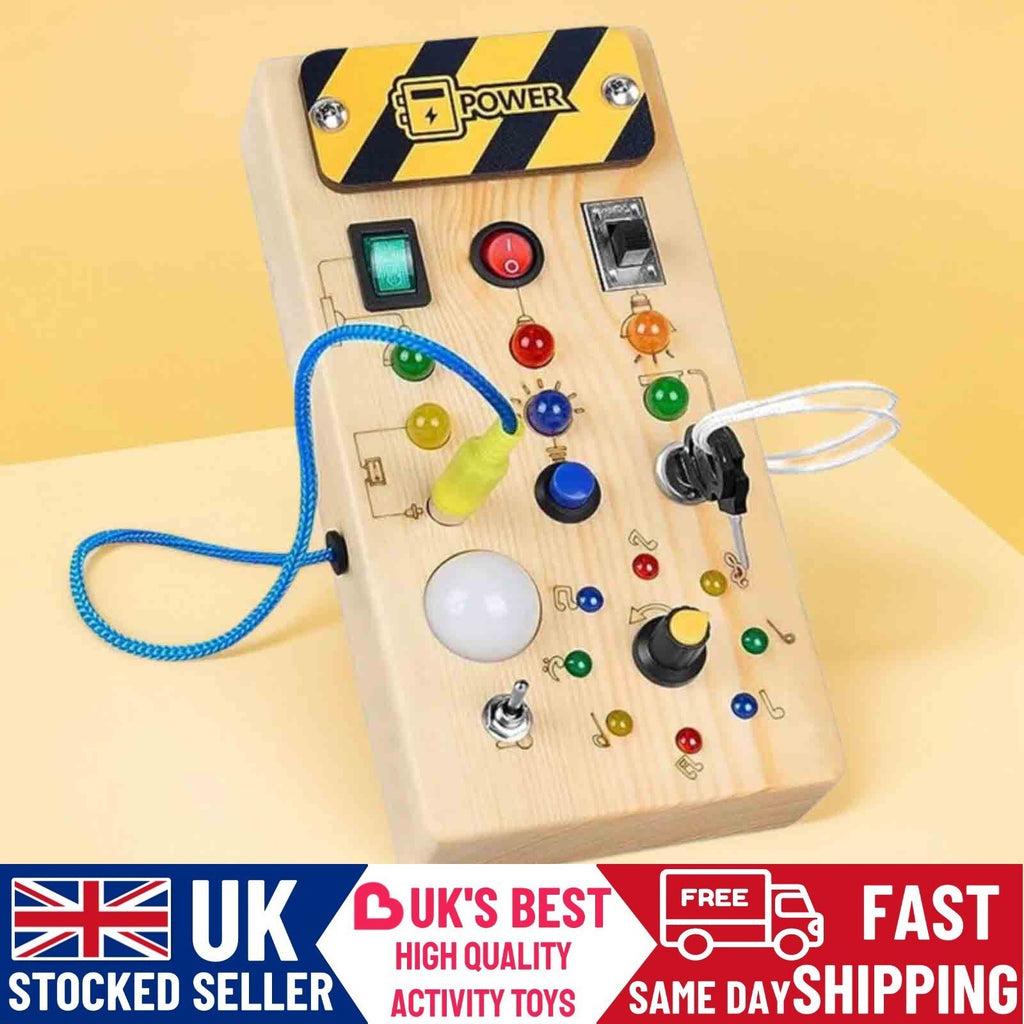 Montessori Busy Board Sensory Travel Activity Toys Wooden With LED Light Switch