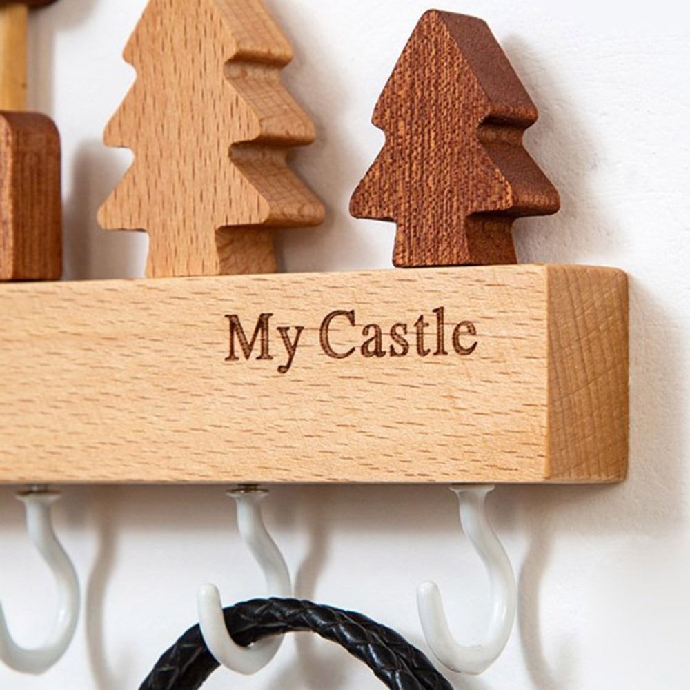Wooden Key Holder Storage 6 Hooks Wall Mounted Metal Coat Rack Hanger Chic Style