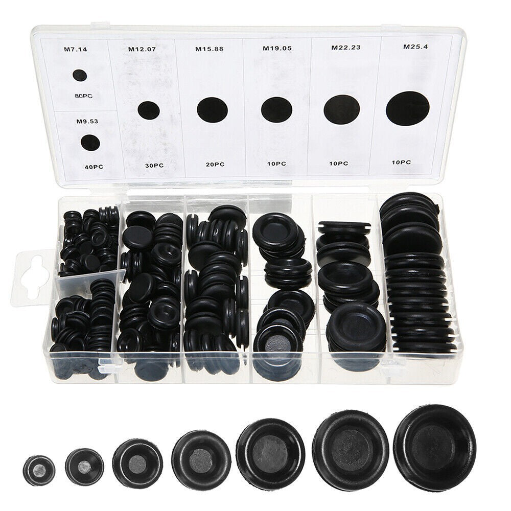 200X Rubber Grommets Blanking open/closed blind Grommet Set in Assorted Sizes