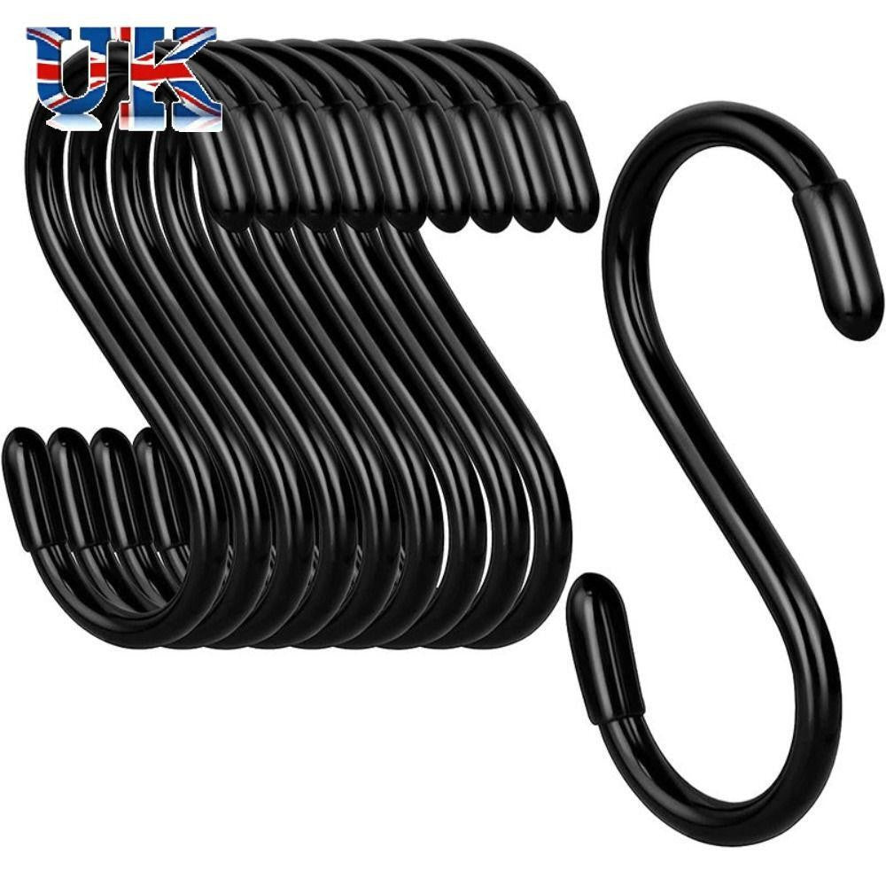 12pcs iron Metal  S Hook Black Heavy Duty S Hooks Vinyl Coated S Hooks  Kitchen