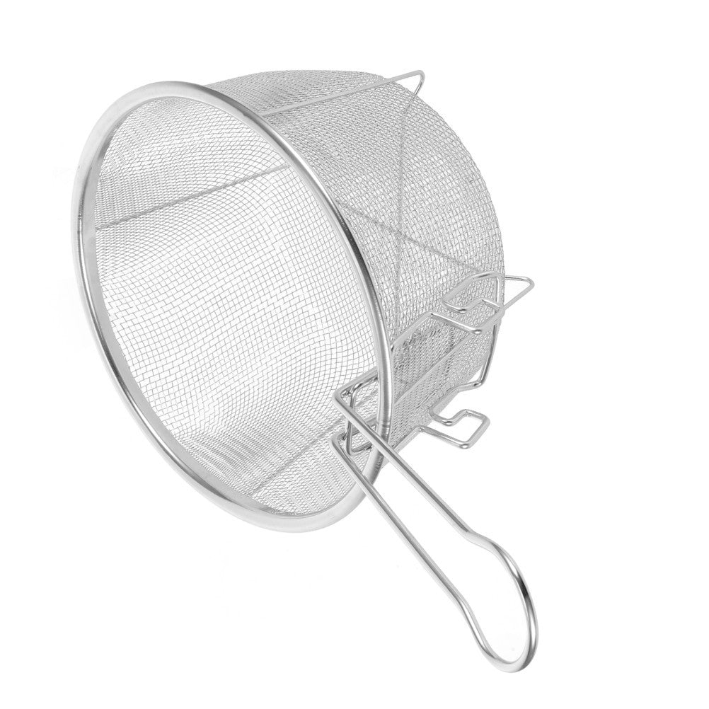 Round Stainless Steel Fryer Basket With Foldable Handle For Deep Frying Food