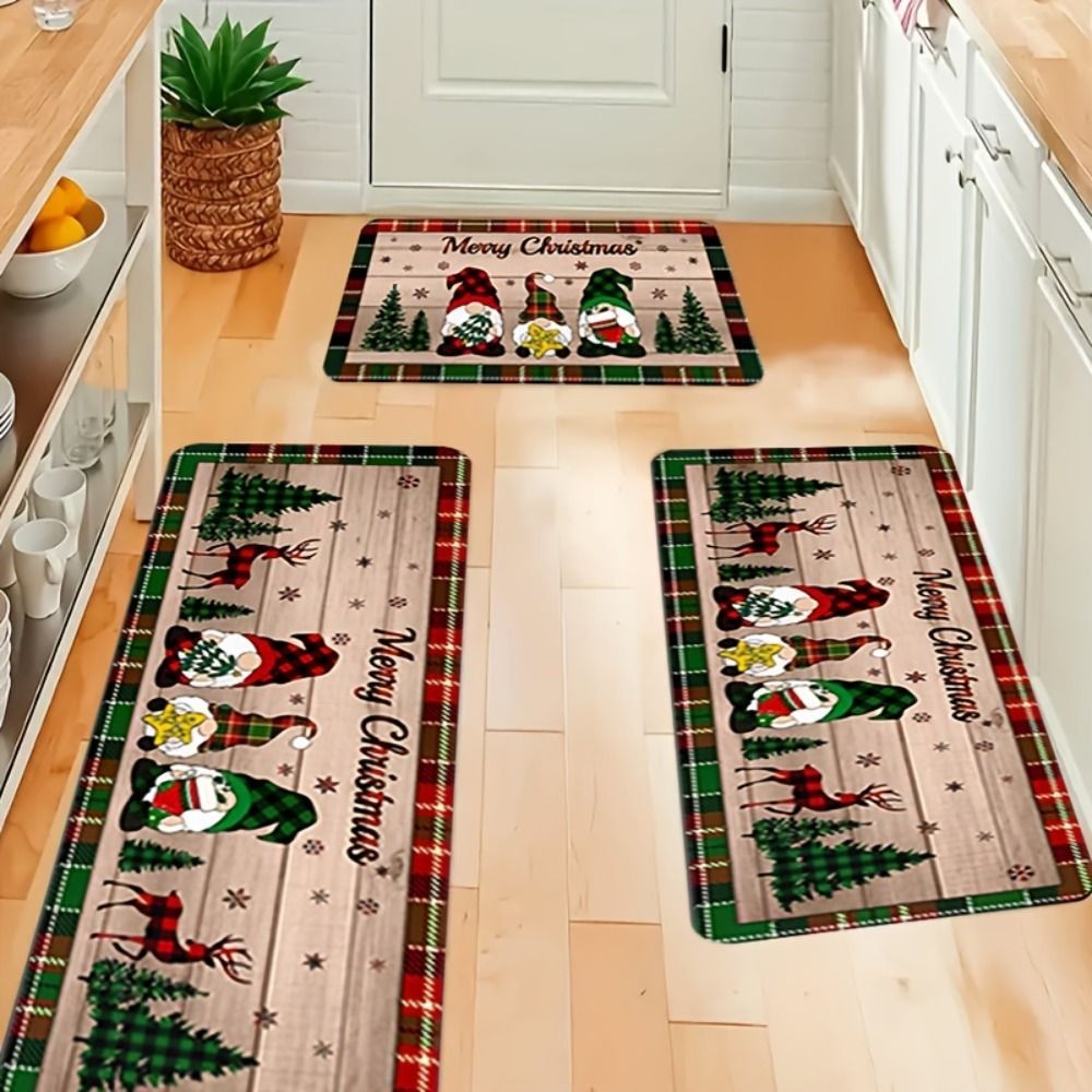 1/2pcs Christmas Kitchen Floor Mat Rug Non Slip Carpet Entrance Mat Rug Decor
