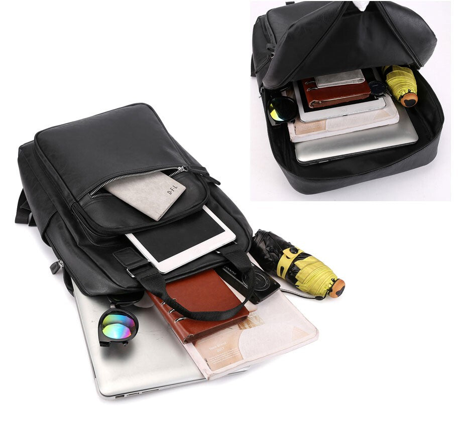 Men's Office Backpack 17" Laptop PU Leather Business Bag Work Travel Daypack
