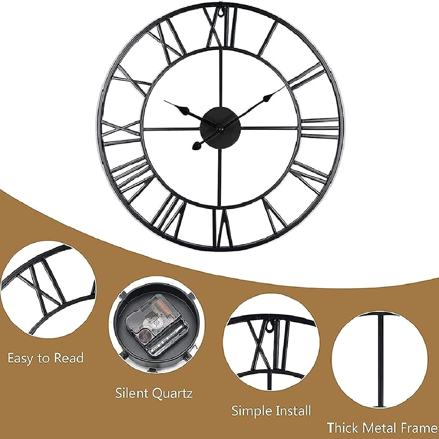 Large Outdoor Garden Wall Clock 40cm Big Open Face Metal Roman Numerals Giant