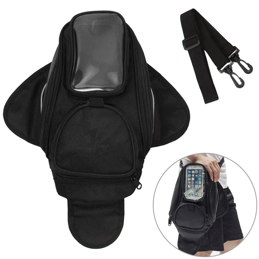 Black Motorcycle Oil Fuel Tank Bag W/ 4 Packet Magnetic Saddle Sack For Mobile