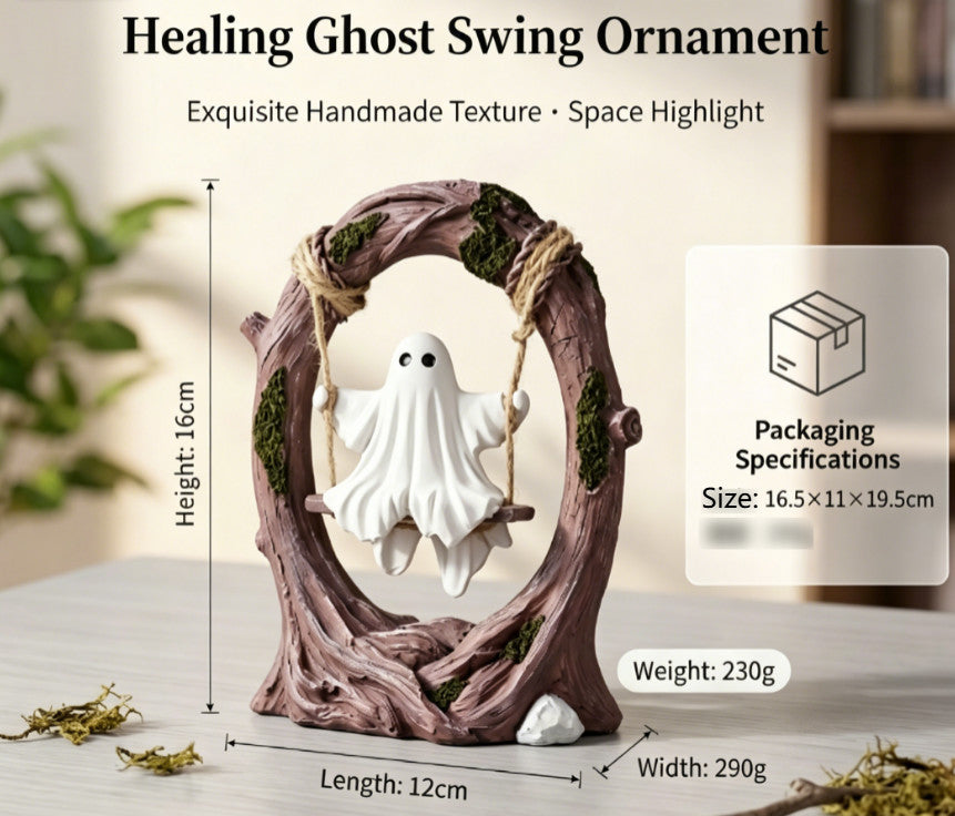 Swinging Ghost on Tree Swing - Cute Spooky Halloween Decor