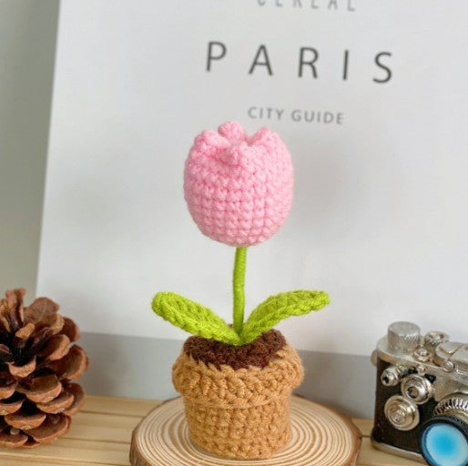 Mini Handwoven Flower Basket ,Handmade Knitted Bouquet ,Crochet Bouquet for