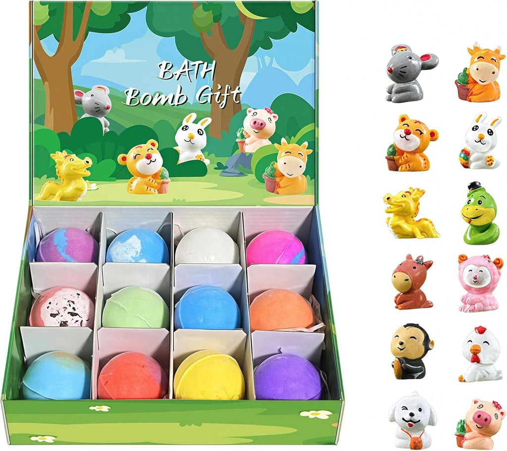 12pcs Bath Bomb Gift Set for Kids Colorful Bubble Bath Bomb with Surprise Inside