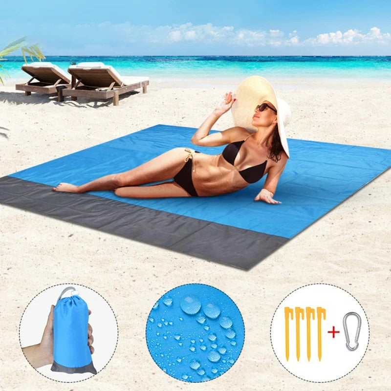 Sand Free Beach Mat Waterproof Extra Large Outdoor Camping Pocket Picnic Blanket