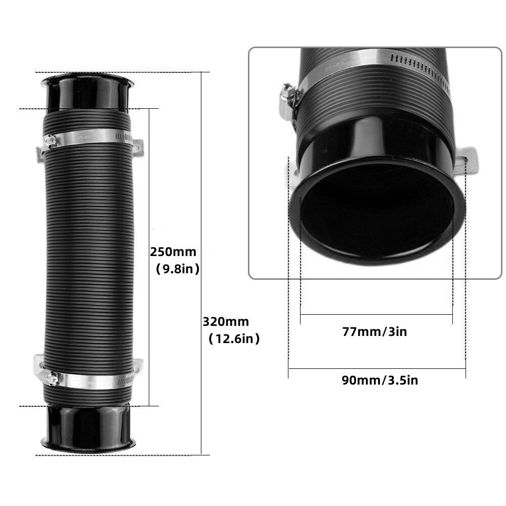 76mm 3 inch Universal Car Cold Air Intake Inlet Pipe Flexible Duct Tube Hose Kit