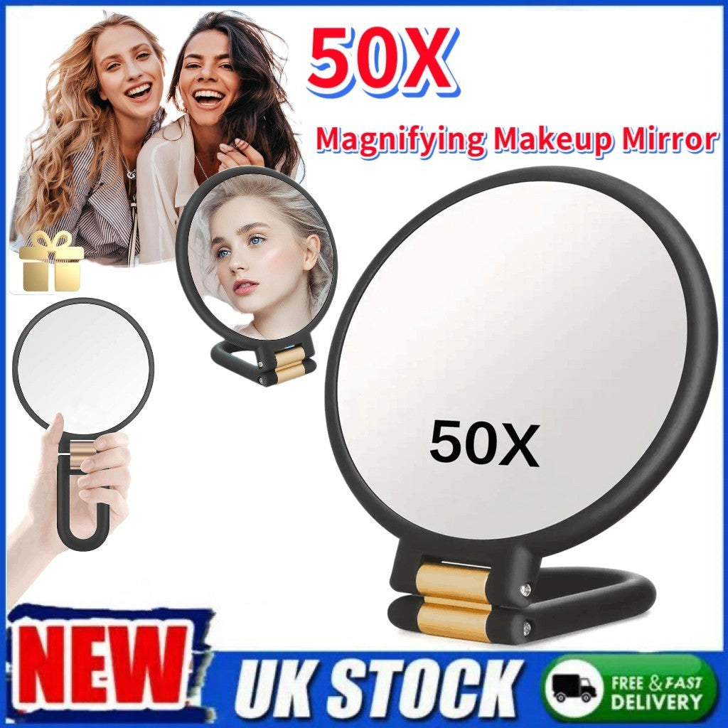 50x Magnifying Makeup Mirror Portable Double-Sided Mirror Adjustable Handle PN