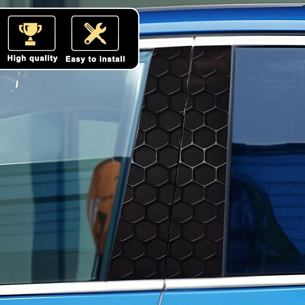 2x Car Center Pillar Honeycomb Print Window Door PVC B-Pillar Decals Wrap Black