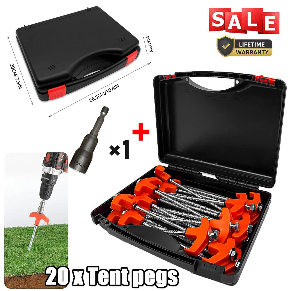20X Screw In Hard Ground Rock Tent Pegs Stainless Steel Heavy Duty Awning Pegs🔥