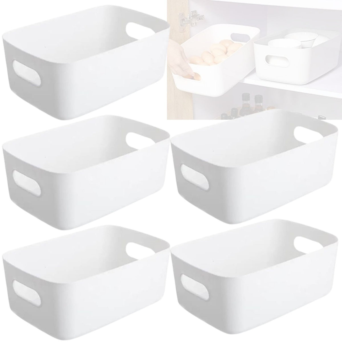 5 Plastic Storage Basket Box Handy Home Kitchen Office School Organizer