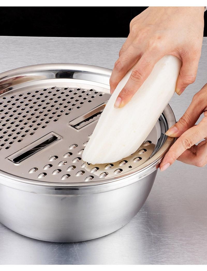 3IN1 Kitchen Basin Chopping Grater Cutter Strainer Bowl Set 28cm Stainless Steel