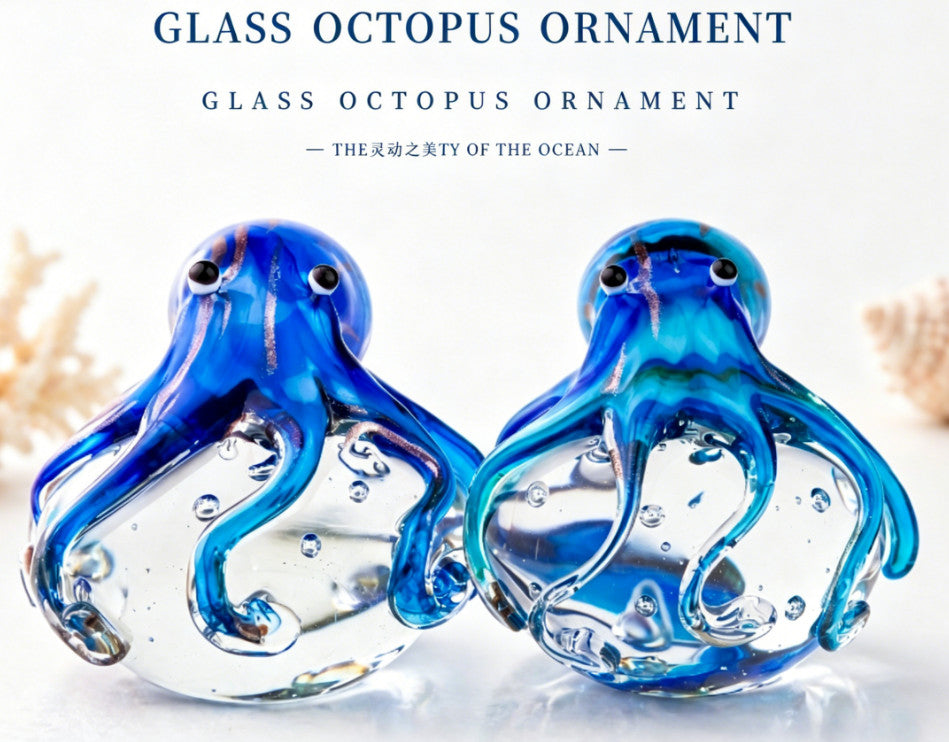 Hand-Blown Glass Octopus Figurine Tabletop Decoration Ornament