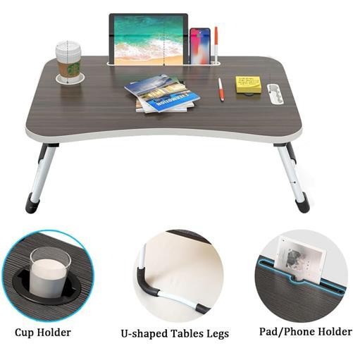 Folding Lap Laptop Bed Desk Tray Portable Breakfast Table With Cup Holder Stand