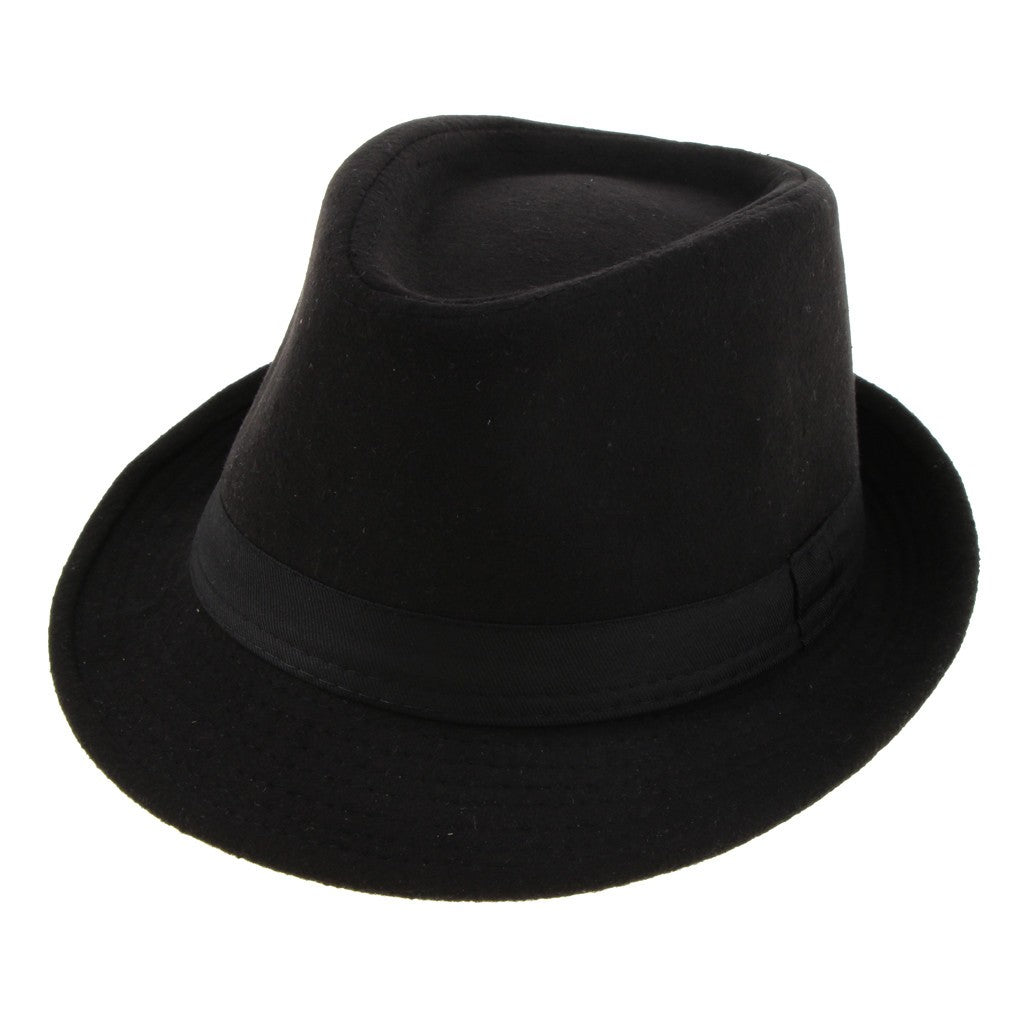 Men's Manhattan Gangster Trilby   Winter Warm Wool Blend Fedora Hat Black