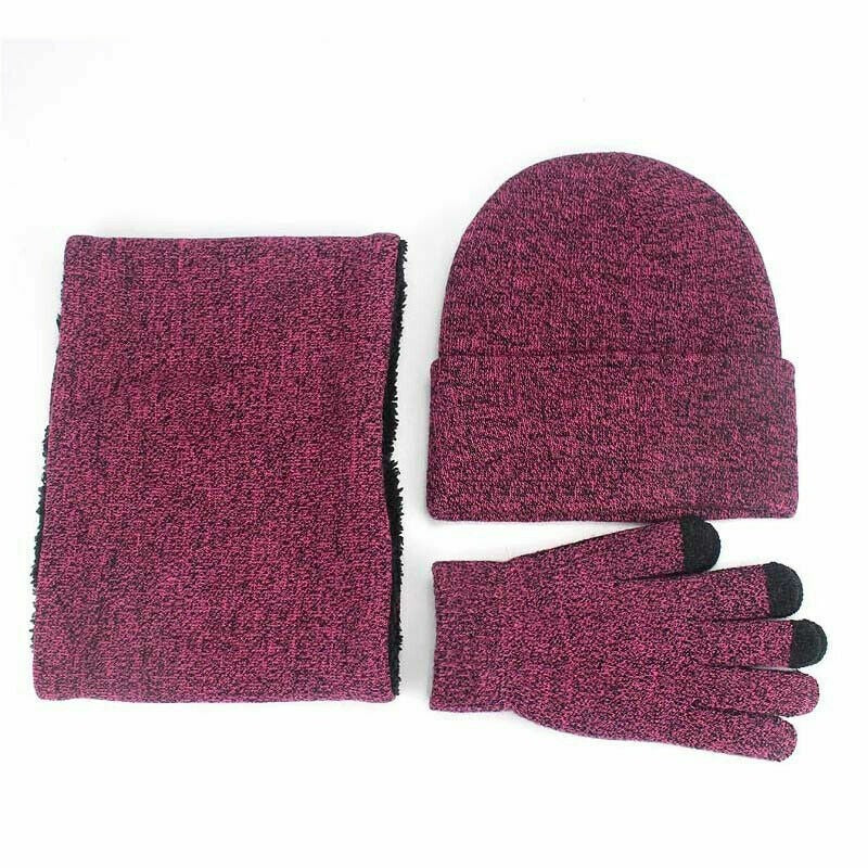 3PCS/Set Men Women Beanie Hat And Neck Scarf Knitted Gloves Set Winter Warm Gift