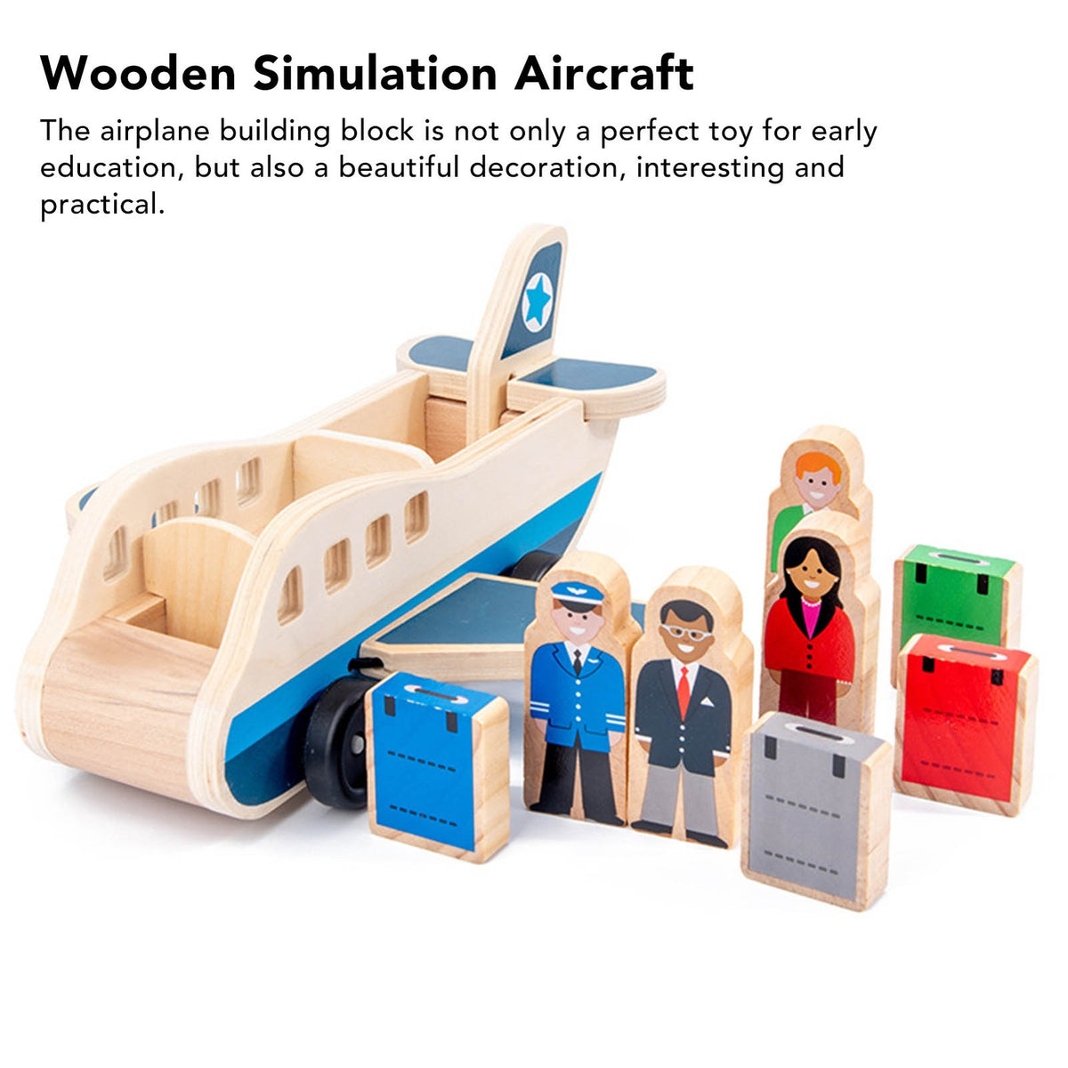 Wooden Toy Plane with Person & Suitcase Blocks Corrosion Resistant Building Set