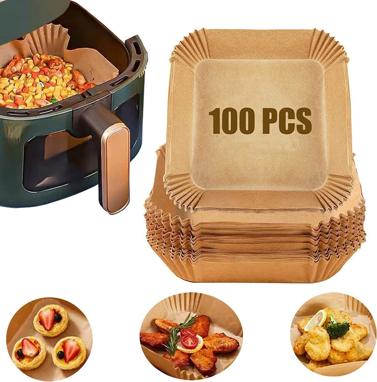 100Pcs Square Air Fryer Paper Liners Disposable Non Stick Baking Parchment UK